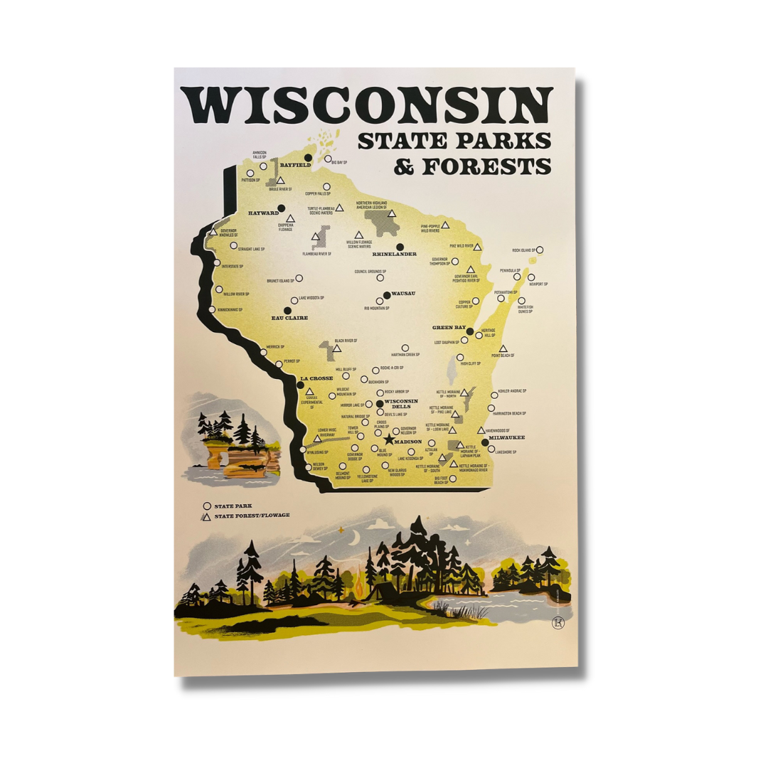 Wisconsin State Parks Checklist Map Poster